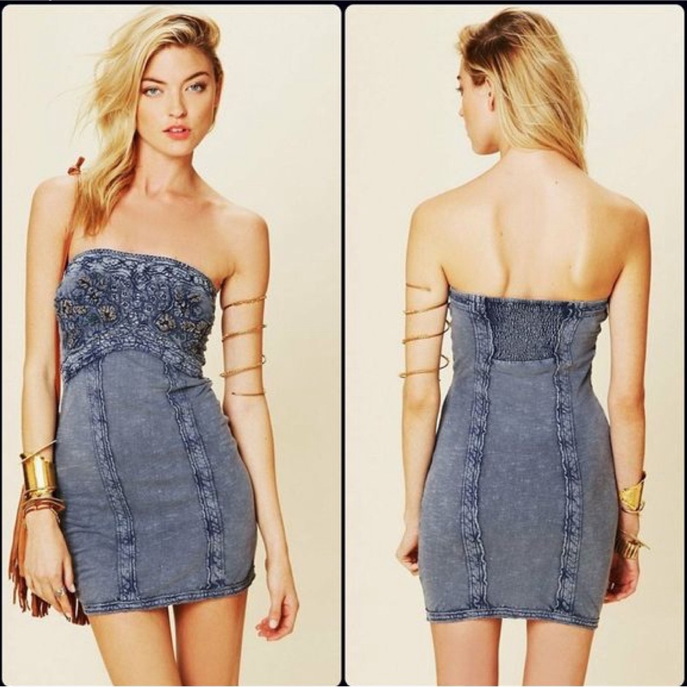 Free People Moroccan Tea Time Dress, Denim Blue, Size XS - Picture 2 of 5